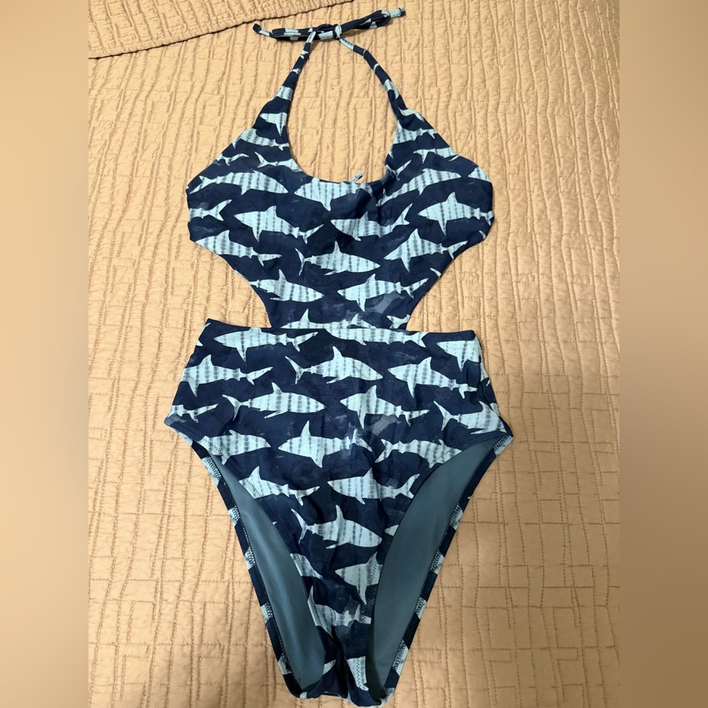 NWOT Aerie Shark Print One Piece - Dark Blue and Light Blue